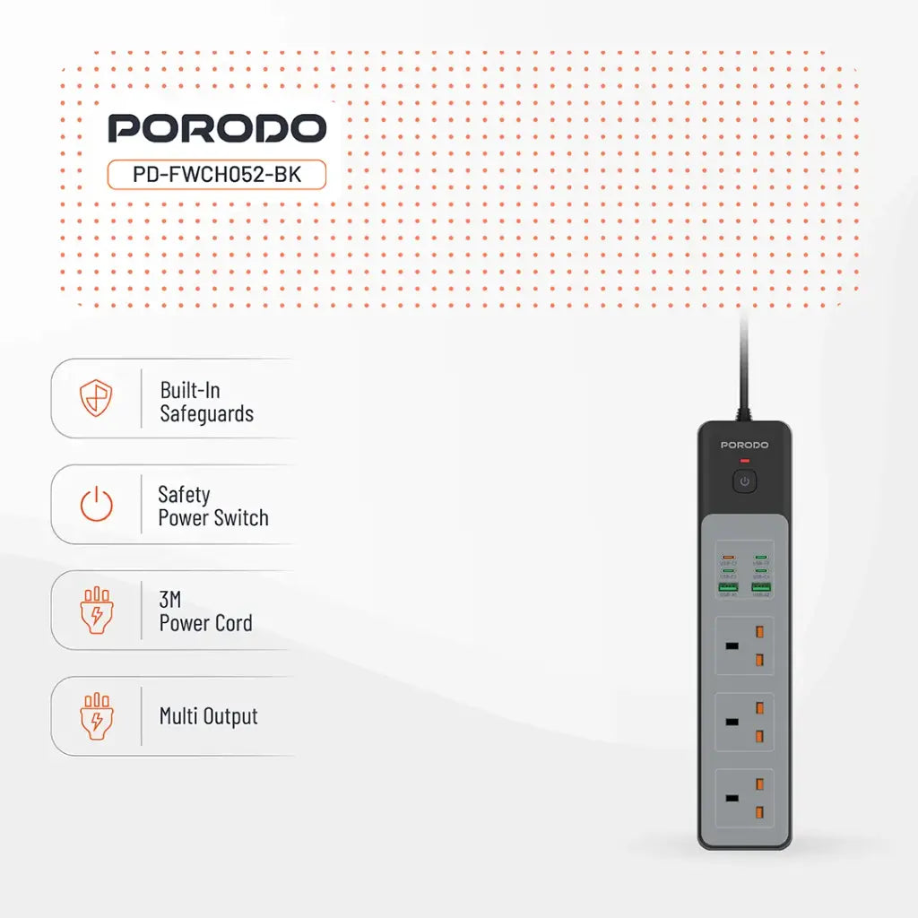 Porodo 3AC | 45W | 3000W Power Strip