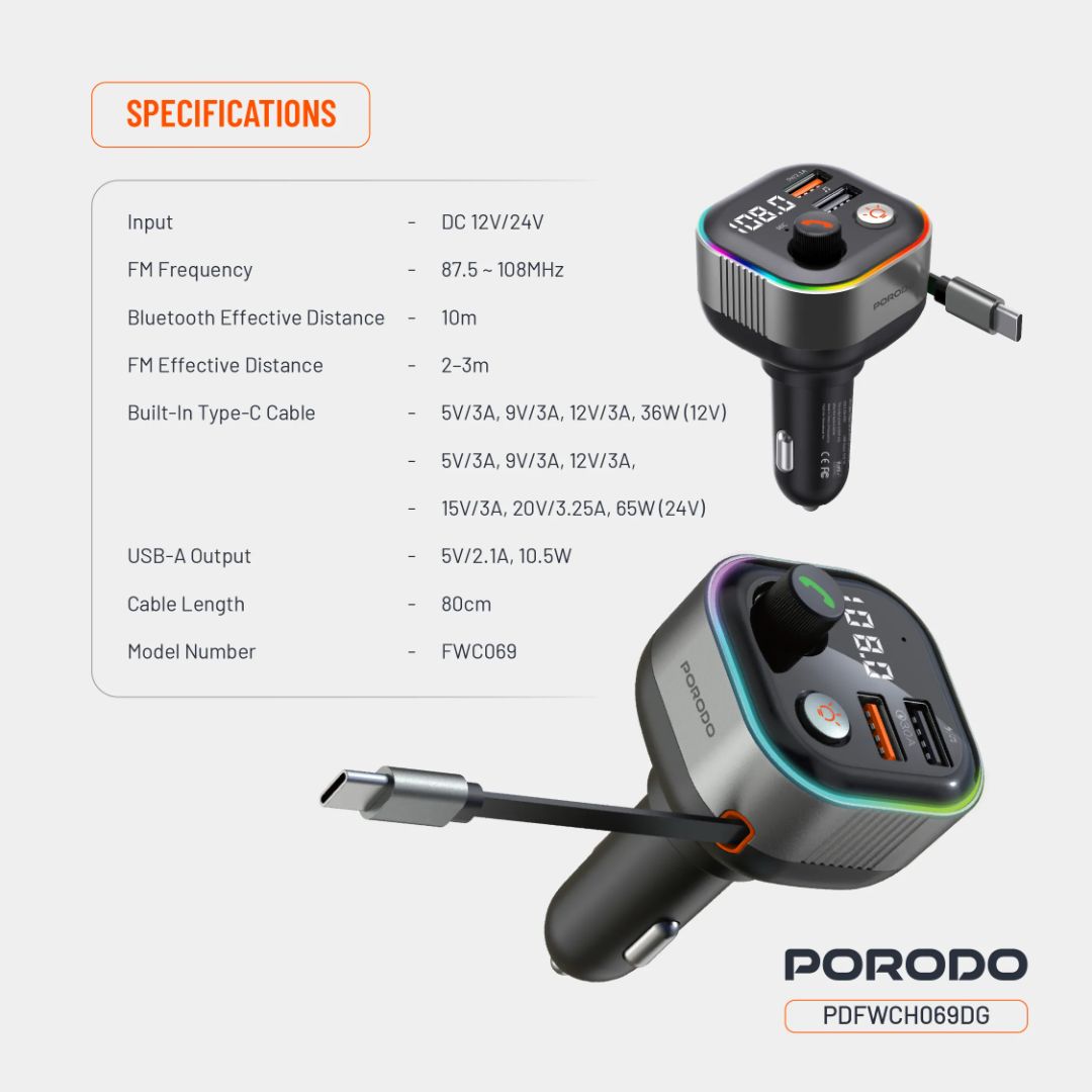 Porodo Audio Boost Bluetooth FM Transmitter