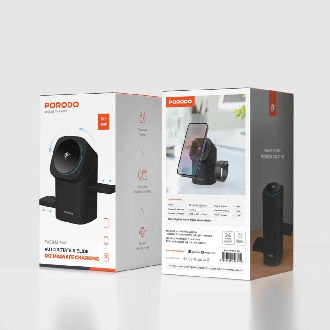 Porodo Auto Rotate &amp; Slide Qi2 MagSafe Charging