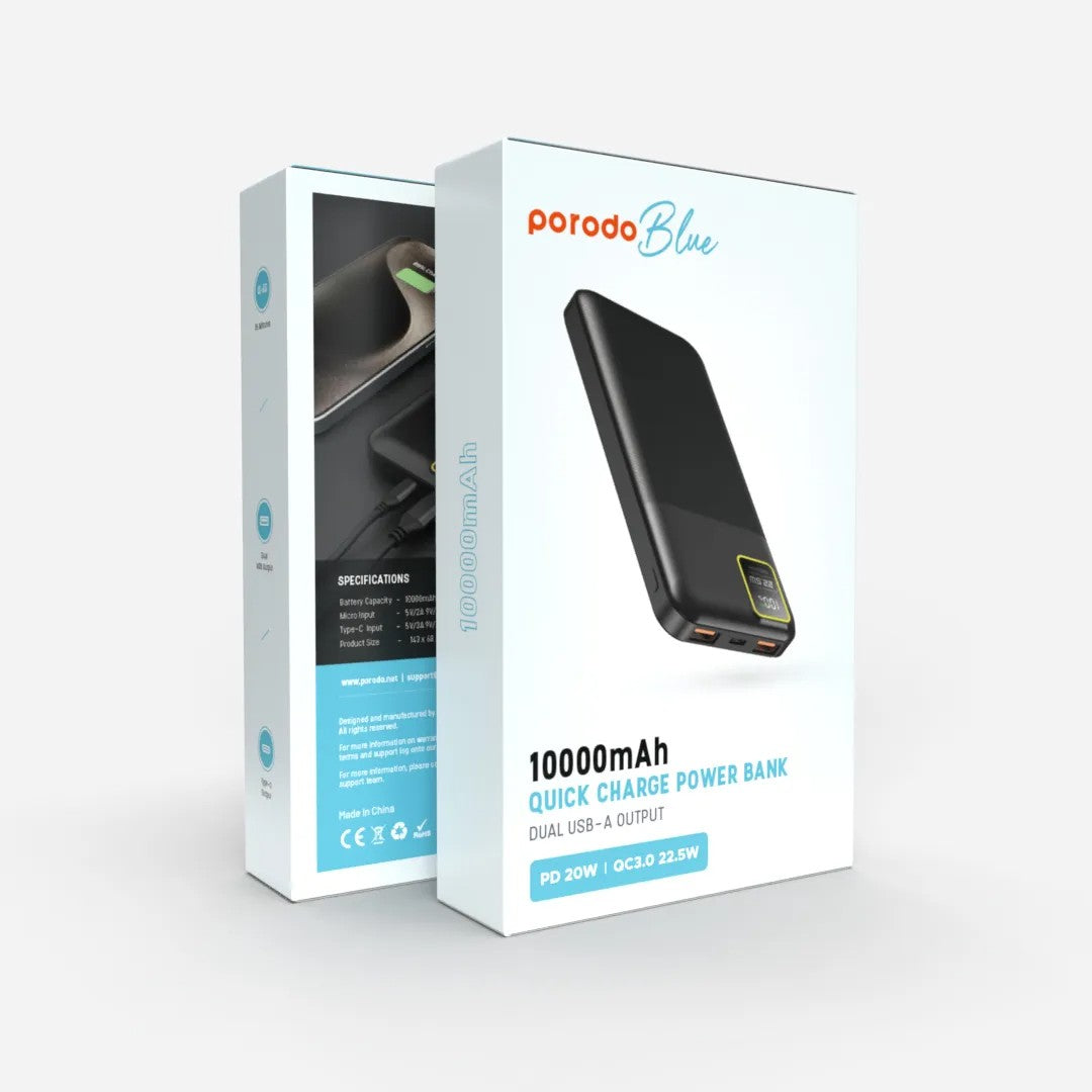 Porodo Blue 10000mAh Quick Charge Power Bank