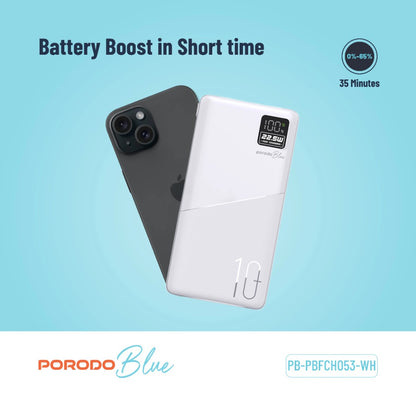 Porodo Blue 10000mAh Quick Charge Power Bank | USB-A &amp; USB-C Output