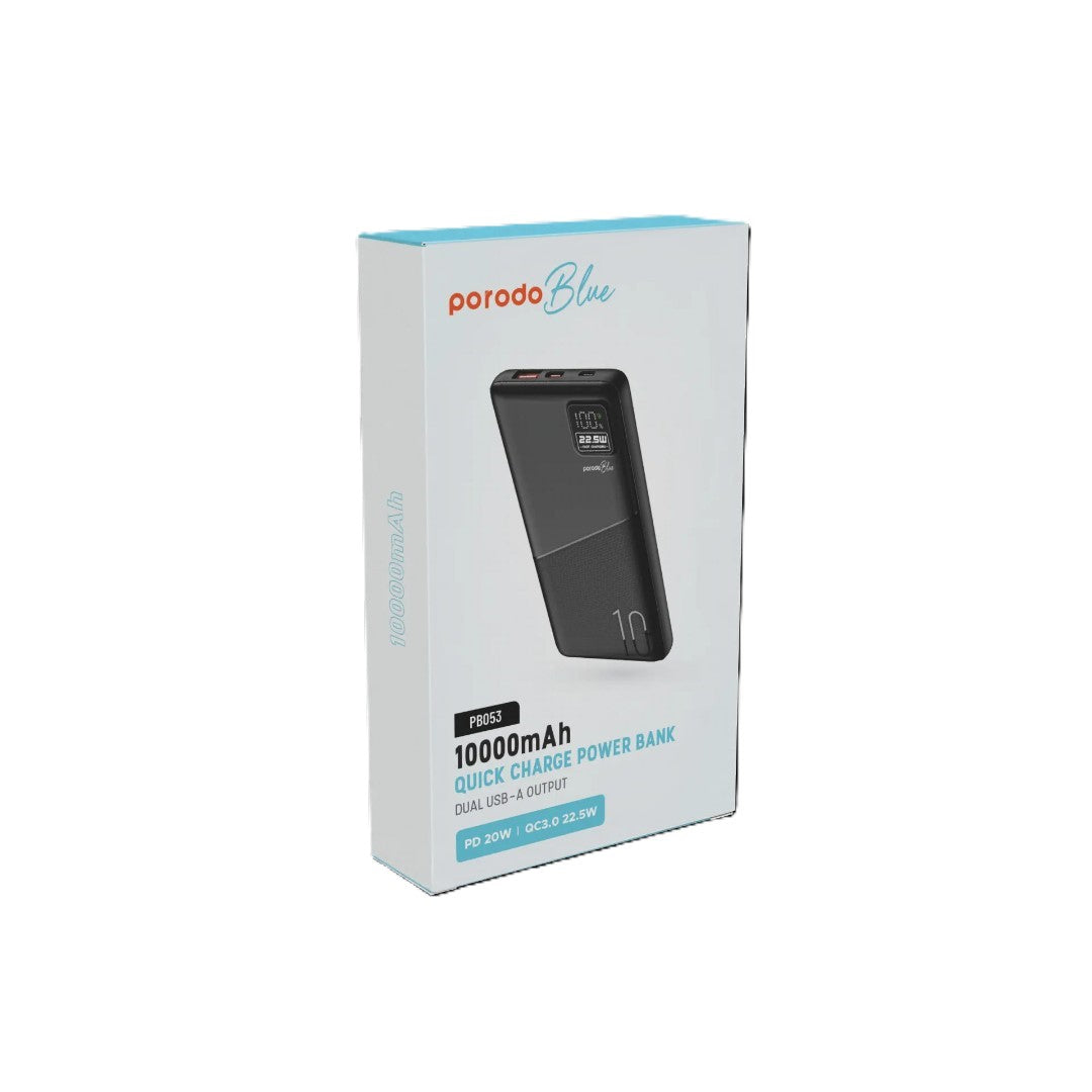 Porodo Blue 10000mAh Quick Charge Power Bank | USB-A &amp; USB-C Output