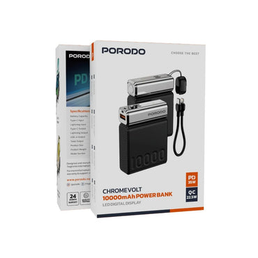 Porodo Chrome Volt 10000mAh Power Bank | 35W PD Fast Charging