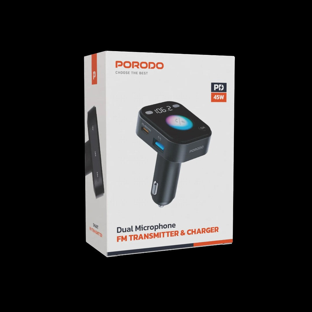 Porodo Dual Microphone FM Transmitter &amp; Charger