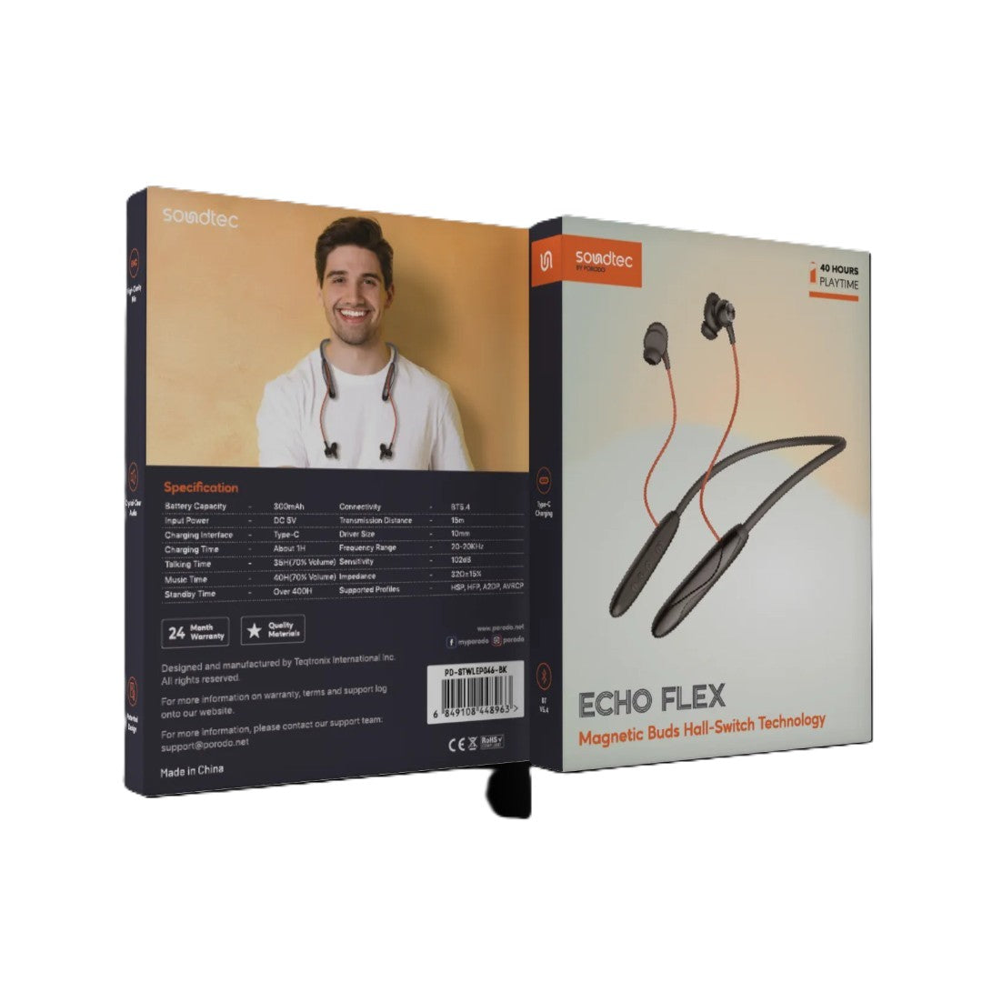 Porodo Echo Flex Magnetic Buds – Long Playtime with Hall-Switch Technology