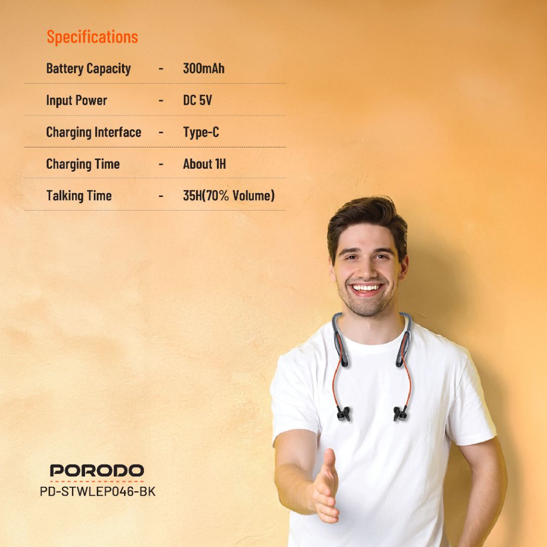 Porodo Echo Flex Magnetic Buds – Long Playtime with Hall-Switch Technology