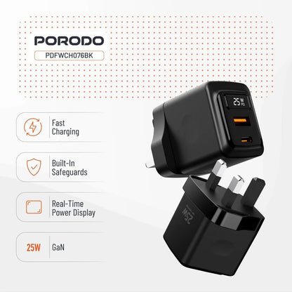 Porodo GaN 25W Dual-Port Wall Charger