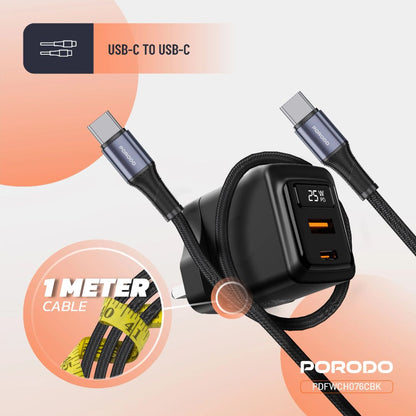 Porodo GaN 25W Dual-Port Wall Charger With Type-C to Type-C Cable