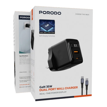 Porodo GaN 35W Dual-Port Wall Charger with Type-C to Type-C Cable