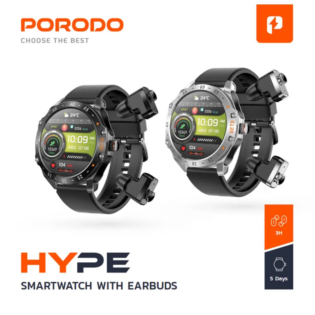 Porodo Hype Smartwatch With Earbuds – All-in-One Smart Lifestyle