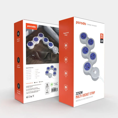 Porodo Multi-Socket Strip | Universal AC &amp; USB-C PD | 1.8m