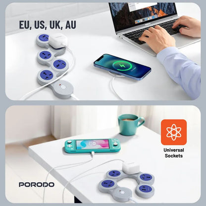 Porodo Multi-Socket Strip | Universal AC &amp; USB-C PD | 1.8m