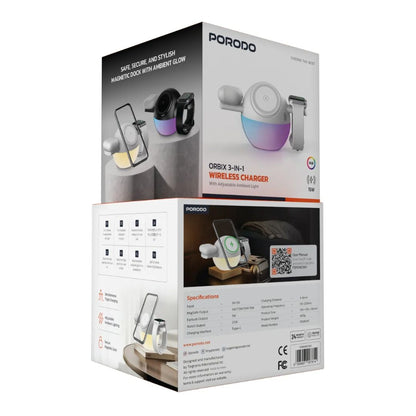 Porodo Orbix 3-in-1 Wireless Charger with Adjustable Ambient Light