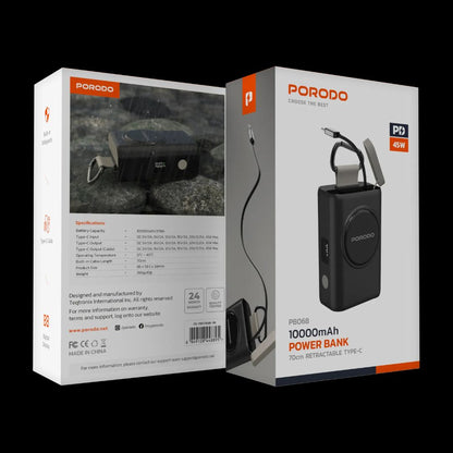 Porodo PB068 10000mAh Power Bank – 45W Fast Charging with Built-in Cable