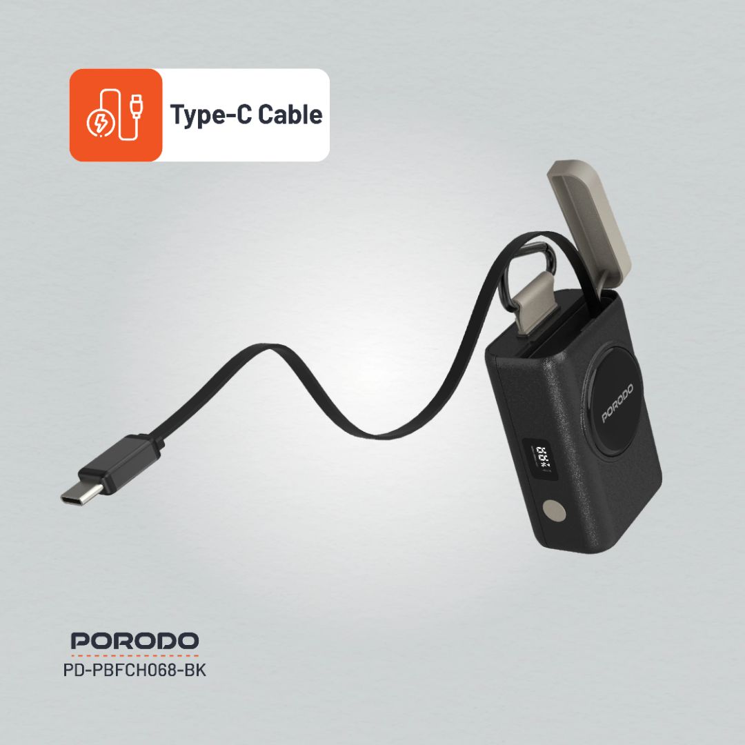 Porodo PB068 10000mAh Power Bank – 45W Fast Charging with Built-in Cable