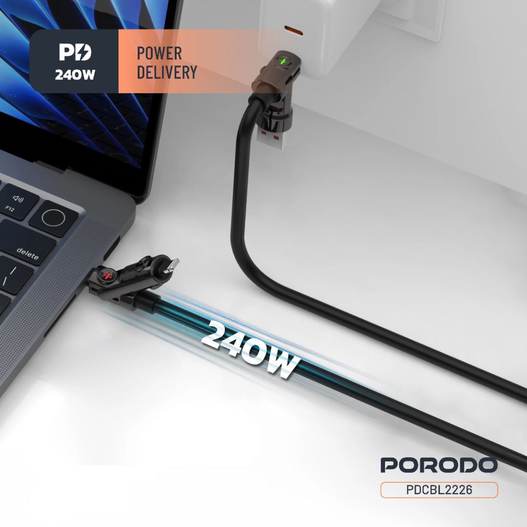 Porodo Powerglow 4-in-1 High-Speed Charging Cable PD 240W