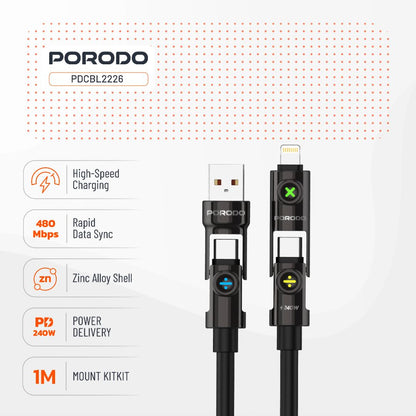 Porodo Powerglow 4-in-1 High-Speed Charging Cable PD 240W