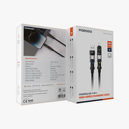 Porodo Powerglow 4-in-1 High-Speed Charging Cable PD 240W