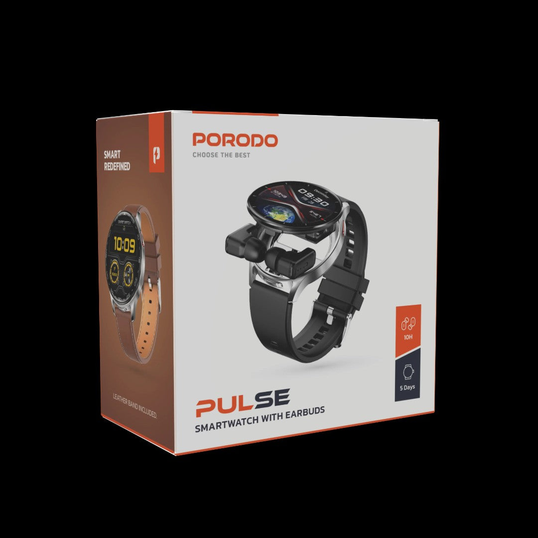 Porodo Pulse Smartwatch With Earbuds – 2 in 1 Innovation