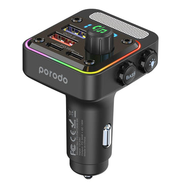 Porodo Quick-Charge FM Car Charger Dual USB-C &amp; USB-A