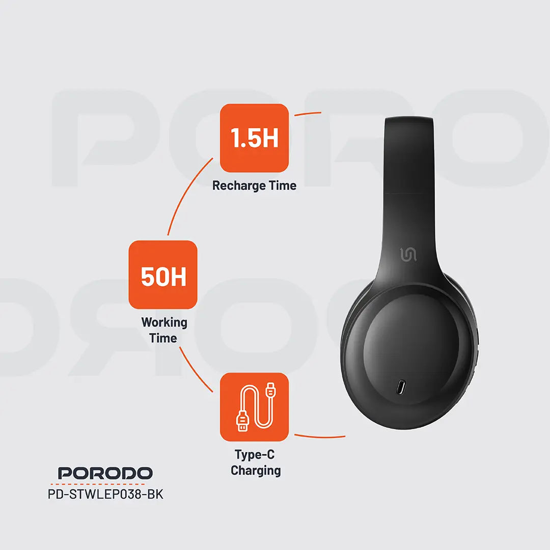 Porodo Soundtec PRIMO Wireless Headphone | ENC &amp; Low-Latency Gaming Mode