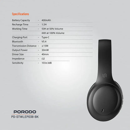 Porodo Soundtec PRIMO Wireless Headphone | ENC &amp; Low-Latency Gaming Mode