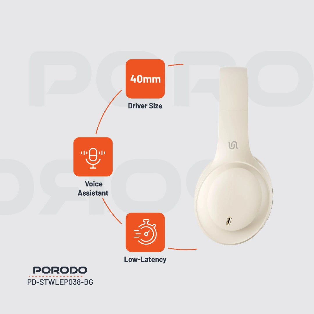 Porodo Soundtec PRIMO Wireless Headphone | ENC &amp; Low-Latency Gaming Mode