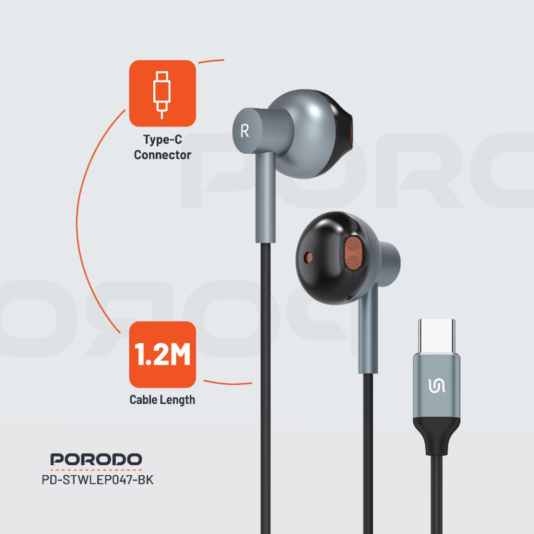 Porodo Soundtec Stereo Earphones with Type-C Connector