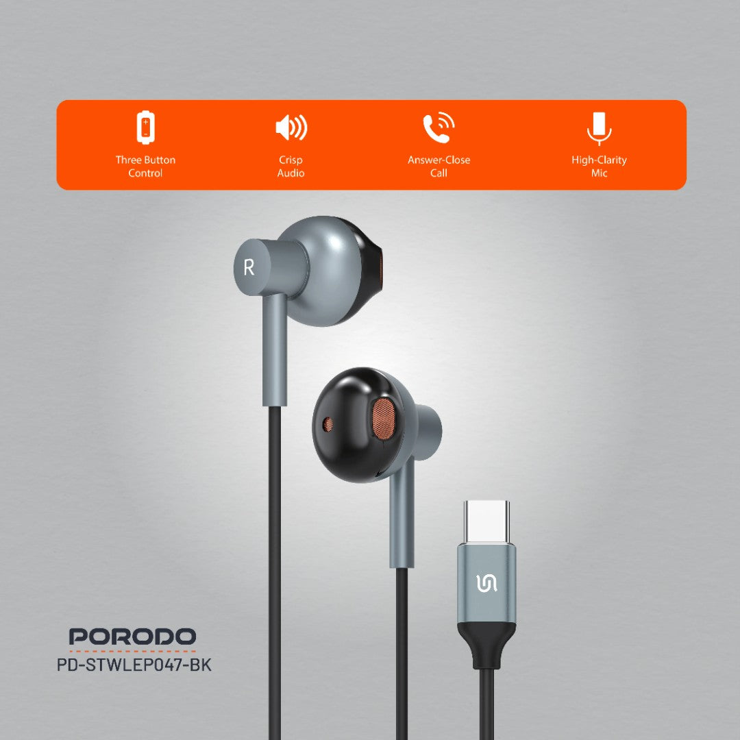 Porodo Soundtec Stereo Earphones with Type-C Connector