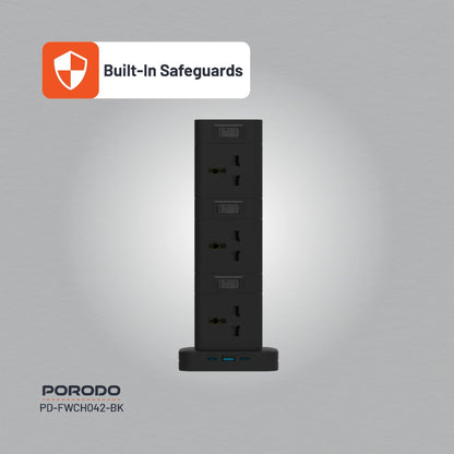 Porodo Three-Story 12AC Power Hub with USB-C PD &amp; Quick Charge 3.0