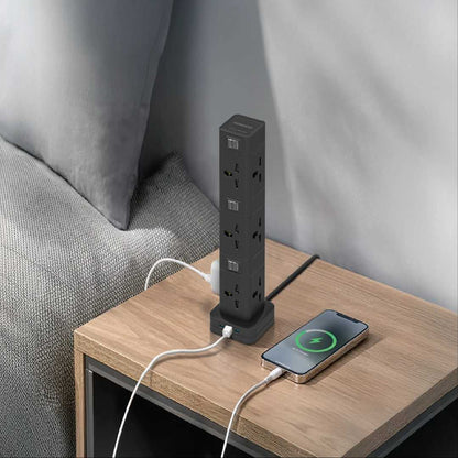 Porodo Three-Story 12AC Power Hub with USB-C PD &amp; Quick Charge 3.0