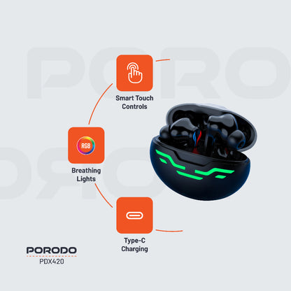 Porodo Ultra Low-Latency Gaming Earbuds | ENC &amp; RGB Lights