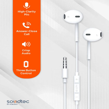 Soundtec By Porodo Stereo Earphones with 3.5mm Aux Connector
