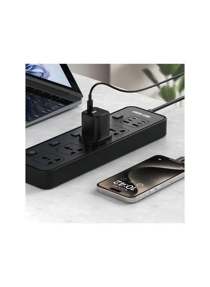 Green Lion PD30W Power Socket EU,UK,US,AU Plug's, Overcharge Protection, Multi Protection, Fast Charging, 2 Meter Cord, 4 Power Socket, 4 USB-C port, 4 USB-A Port